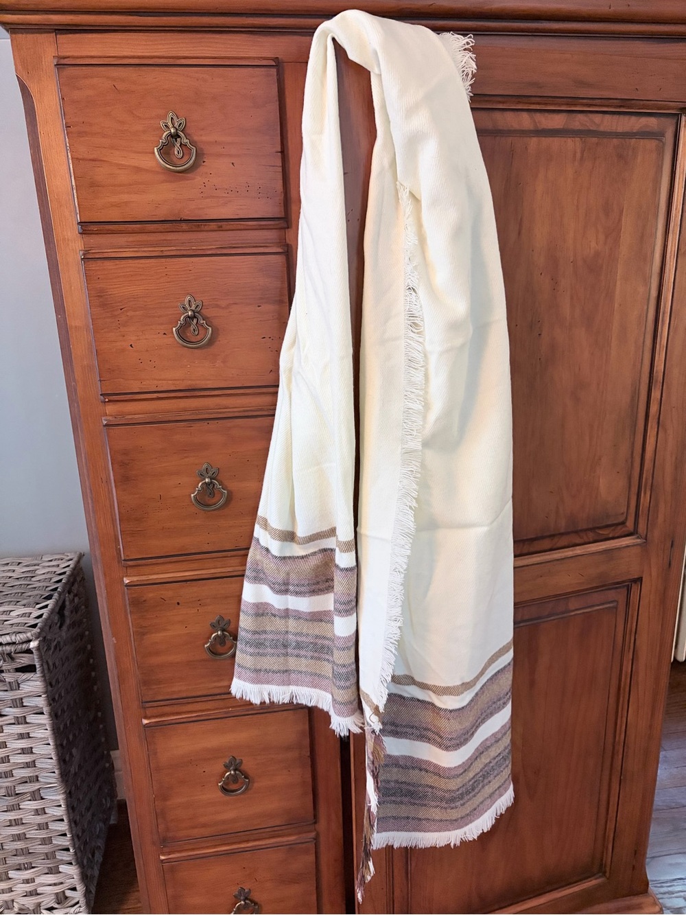 L.L. Bean Cream Scarf with Brown and Tan Stripes